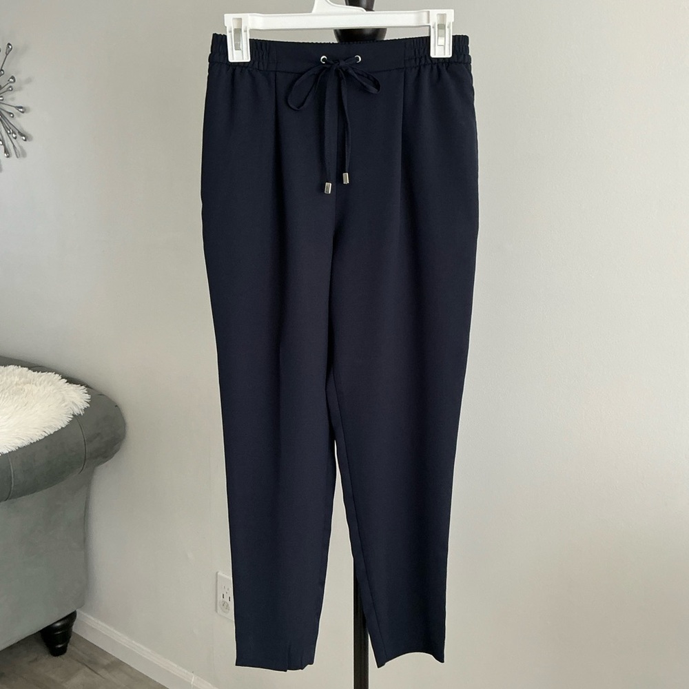 Zara Womens Pleated Pull On Pants Navy Blue XXS